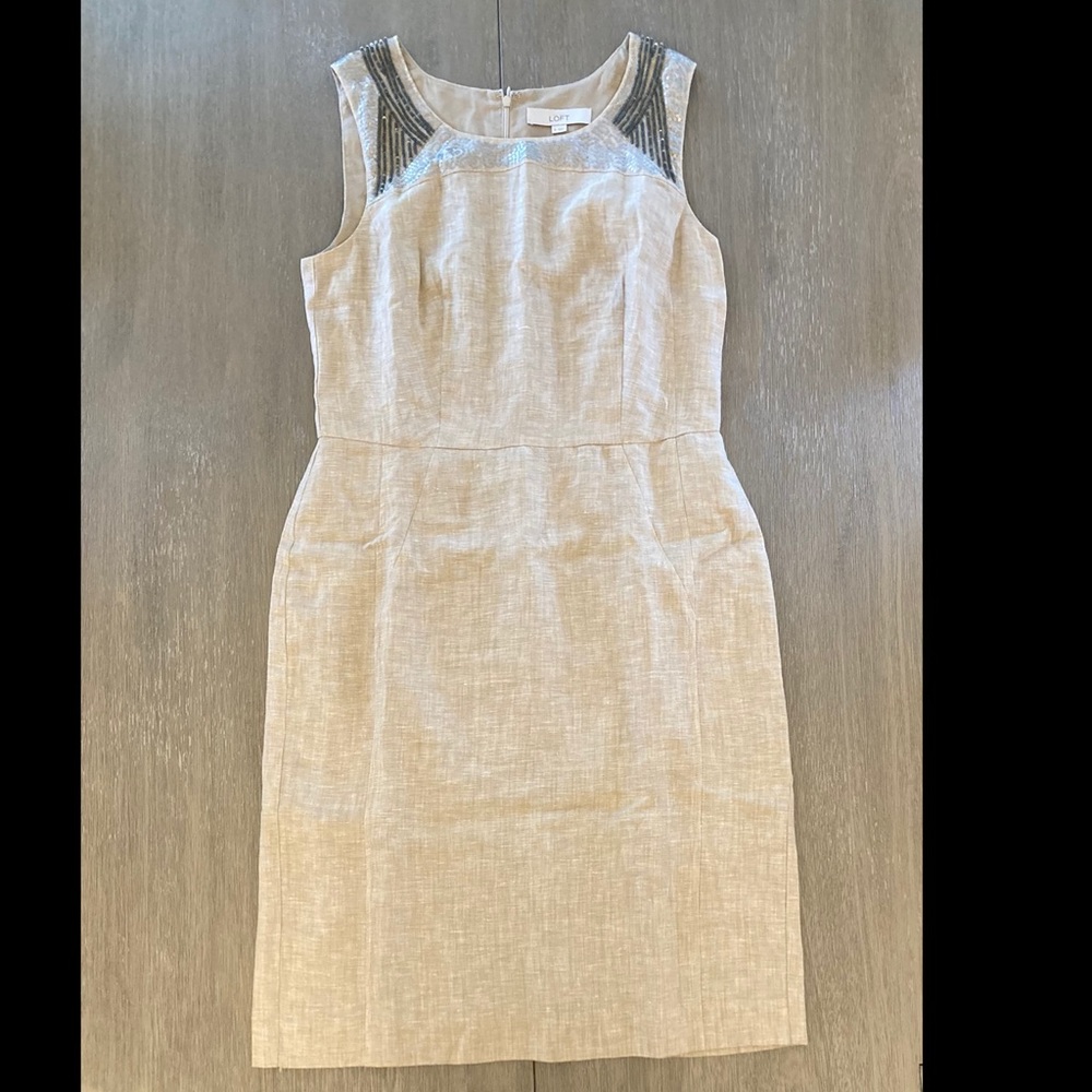 LOFT linen dress with beaded neck, size 8